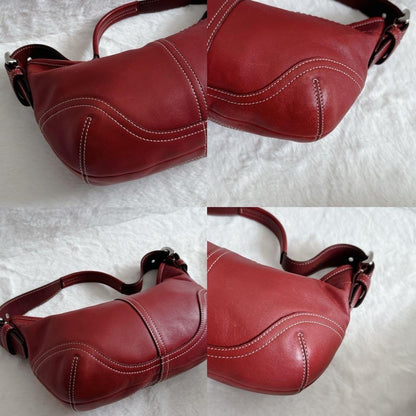 Coach SoHo One Shoulder Leather Bag Bordeaux Red Vintage Bucket Bag Auth