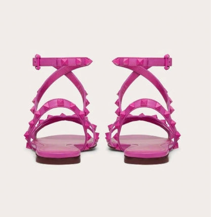 VALENTINO Rockstud Flair Nappa Leather Flat Sandals Pink Used Studded Strap