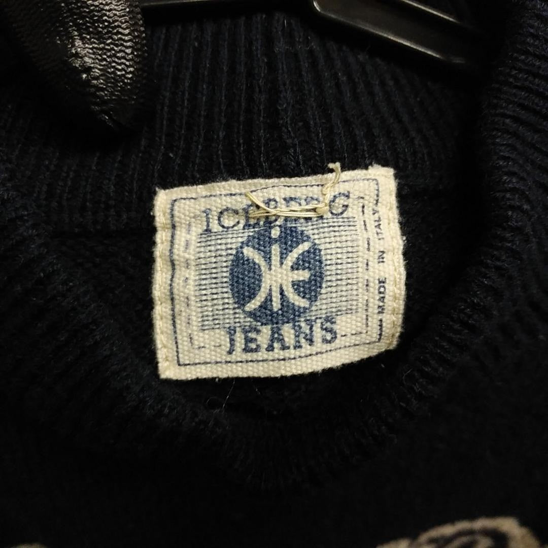 ICEBERG JEANS Vintage Men's Black Logo Wool Sweater Knit Rare Used