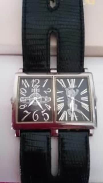 Rare! Vivienne Westwood Double Face Satire Orb Watch Unisex black Leather w/box