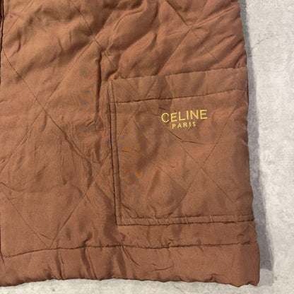 90s CELINE Quilted Vest Logo Embroidery Size M Vintage Used