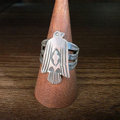 Vintage Indian jewelry, Thunderbird ring, 1930s, Navajo.