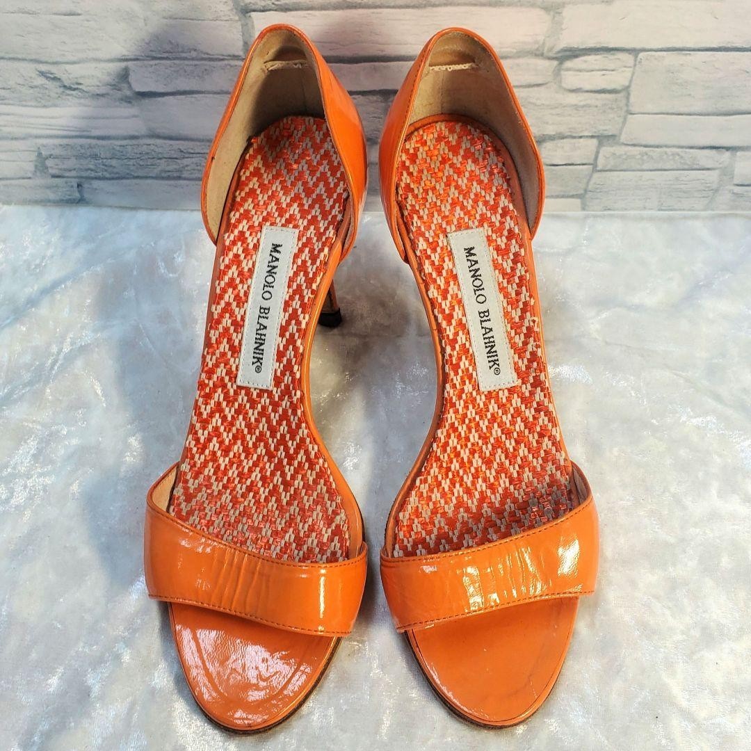 Rare Manolo Blahnik Orange Leather Heels Sandals Size EU37 / US7 Popular Auth