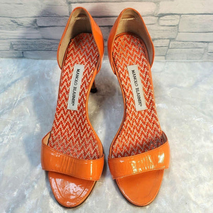 Rare Manolo Blahnik Orange Leather Heels Sandals Size EU37 / US7 Popular Auth