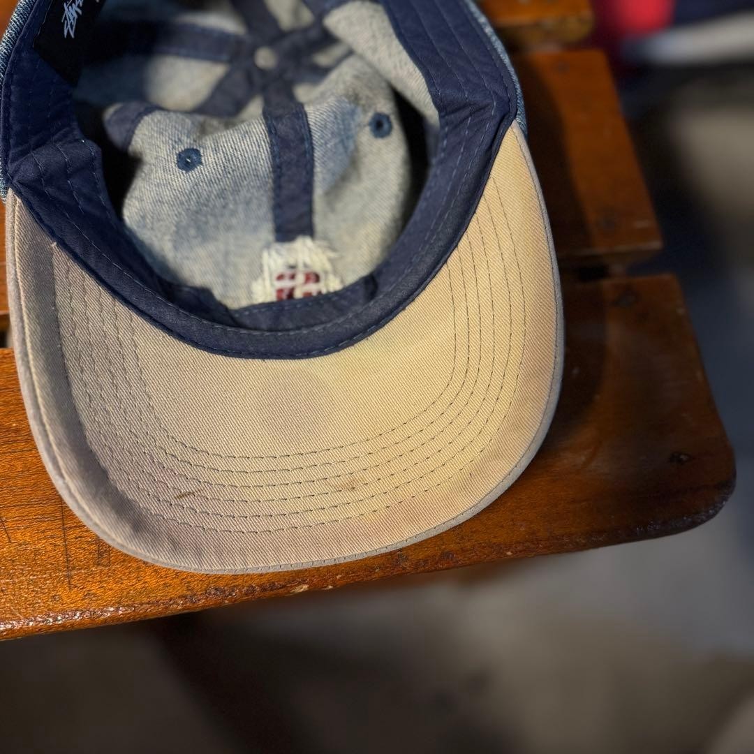 00s Street STUSSY Denim Cap with Visor, Embroidered Logo, Indigo