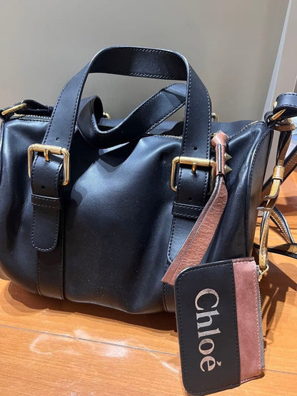Chloe Sam Mini Boston Leather Shoulder Bag Black 2way Strap Included W/Coin case