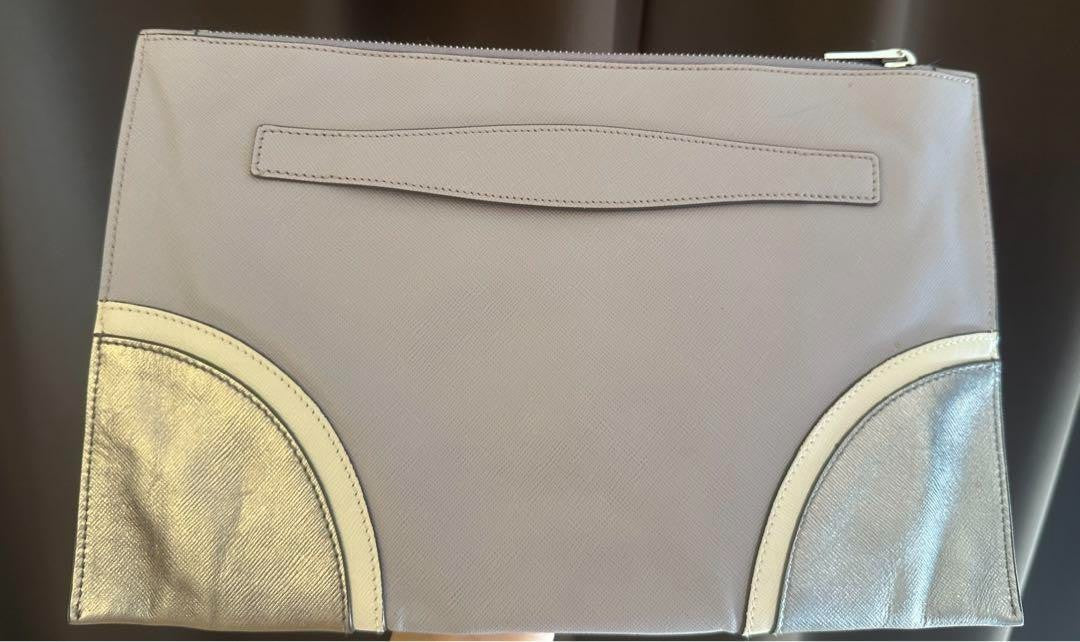 Rare PRADA Clutch Bag Embossed Leather Silver BP868L