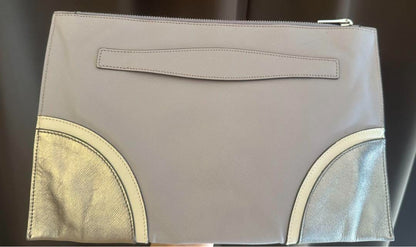 Rare PRADA Clutch Bag Embossed Leather Silver BP868L