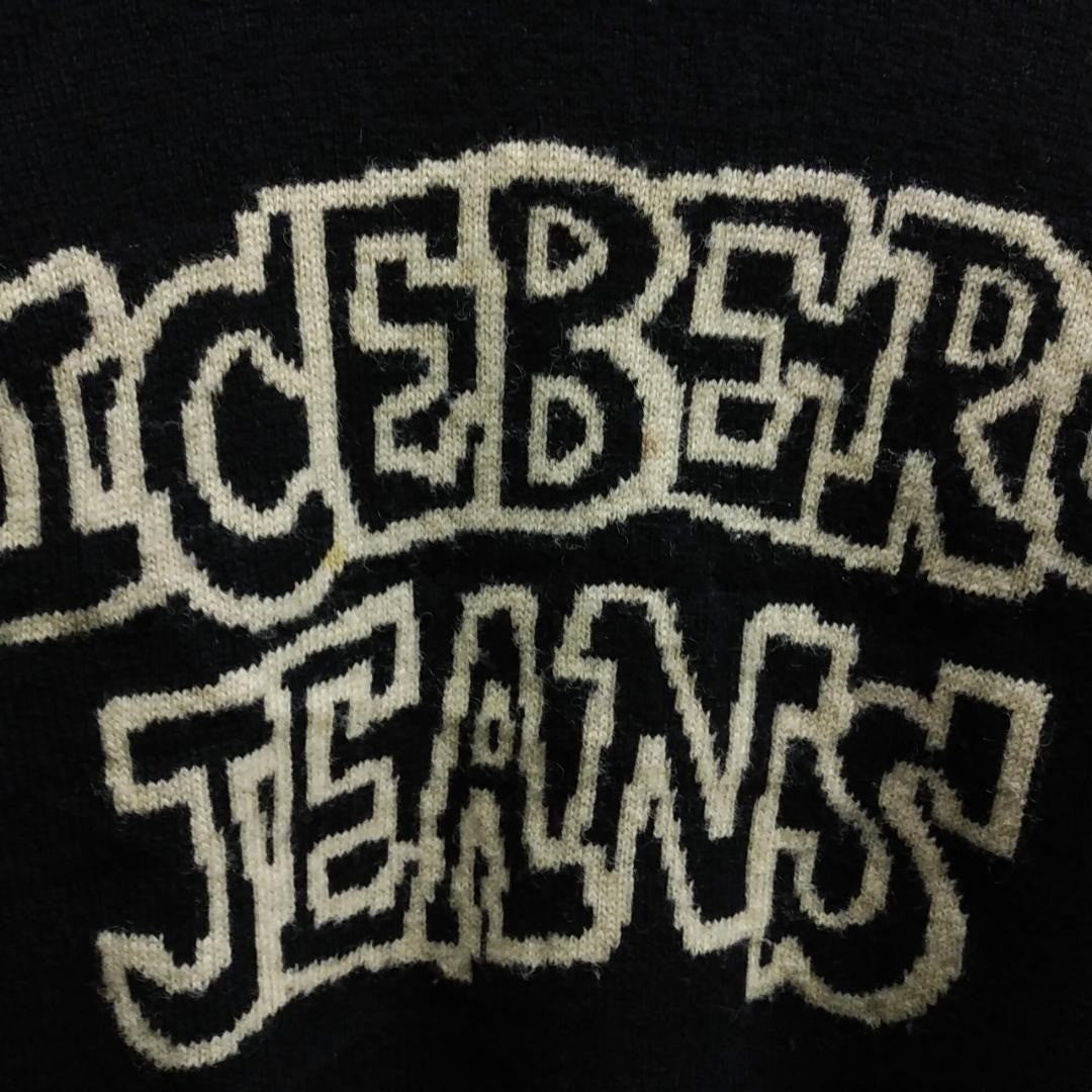 ICEBERG JEANS Vintage Men's Black Logo Wool Sweater Knit Rare Used