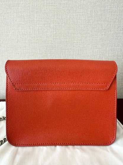 Auth FURLA Metropolis Red Leather Shoulder Bag