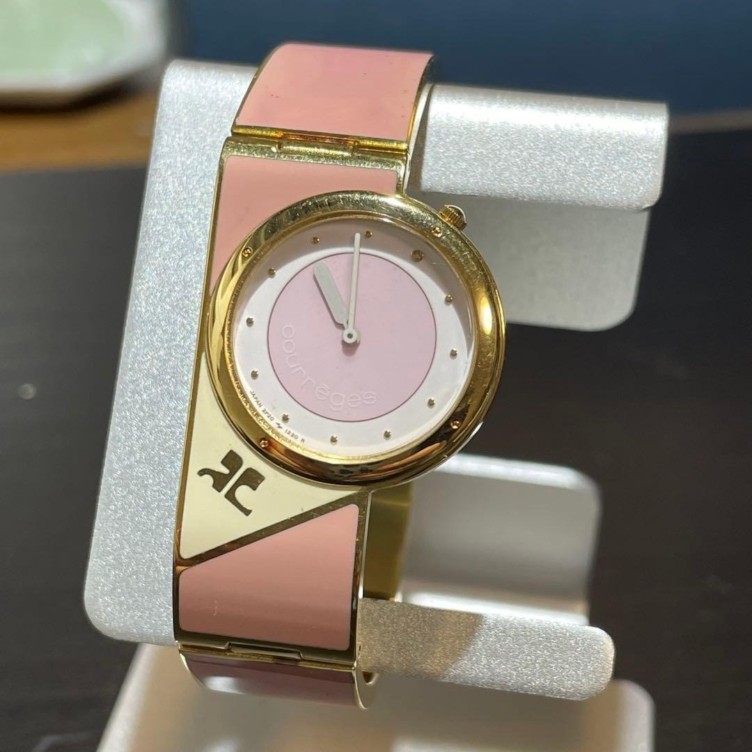 Rare courrèges pink gold gold watch good bangle