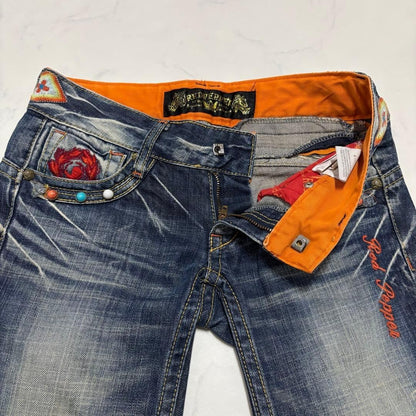 RED PEPPER Jeans Denim Embroidery Size 25 Low Waist Country Style