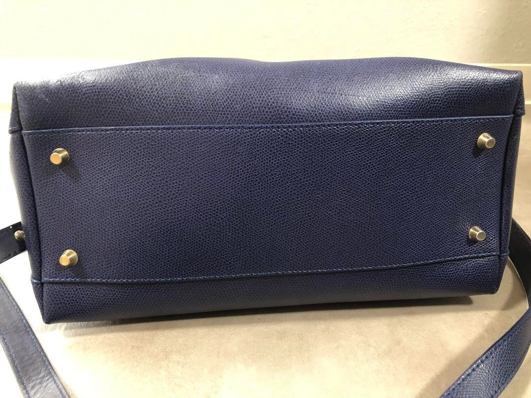 FURLA 2way Piper M Hand Tote Crossbody Bag Women Navy Blue Genuine USED