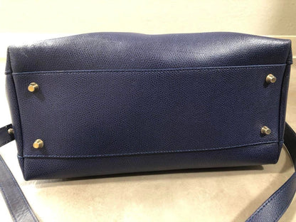 FURLA 2way Piper M Hand Tote Crossbody Bag Women Navy Blue Genuine USED