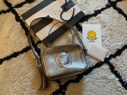 Anya Hindmarch Silver Smiley Face Shoulder Bag