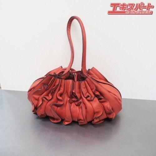Lupo Barcelona Abanico Red Purse Frill Tote Bag Leather Used