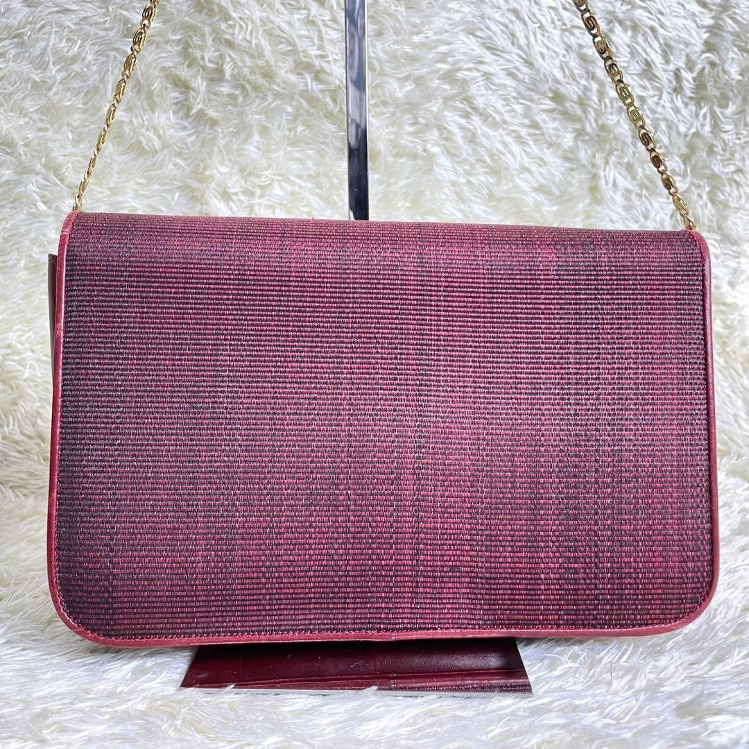 BALLY Shoulder bag Horsehair Leather Gold chain Red Vintage Authentic