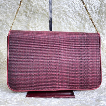 BALLY Shoulder bag Horsehair Leather Gold chain Red Vintage Authentic