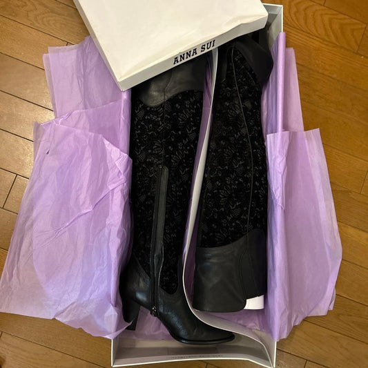 Size 24cm ANNA SUI Long Black Lace Boots
