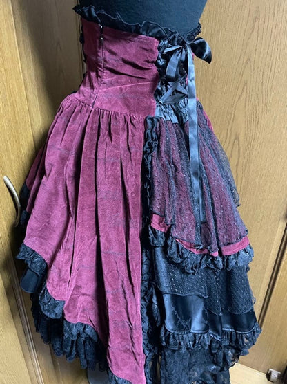 h.Naoto Frill Velveteen Fishtail Skirt Gothic Lolita Japanese One Size Pre-Owned