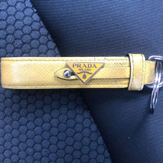PRADA Key Holder Leather Yellow Auth 127891M