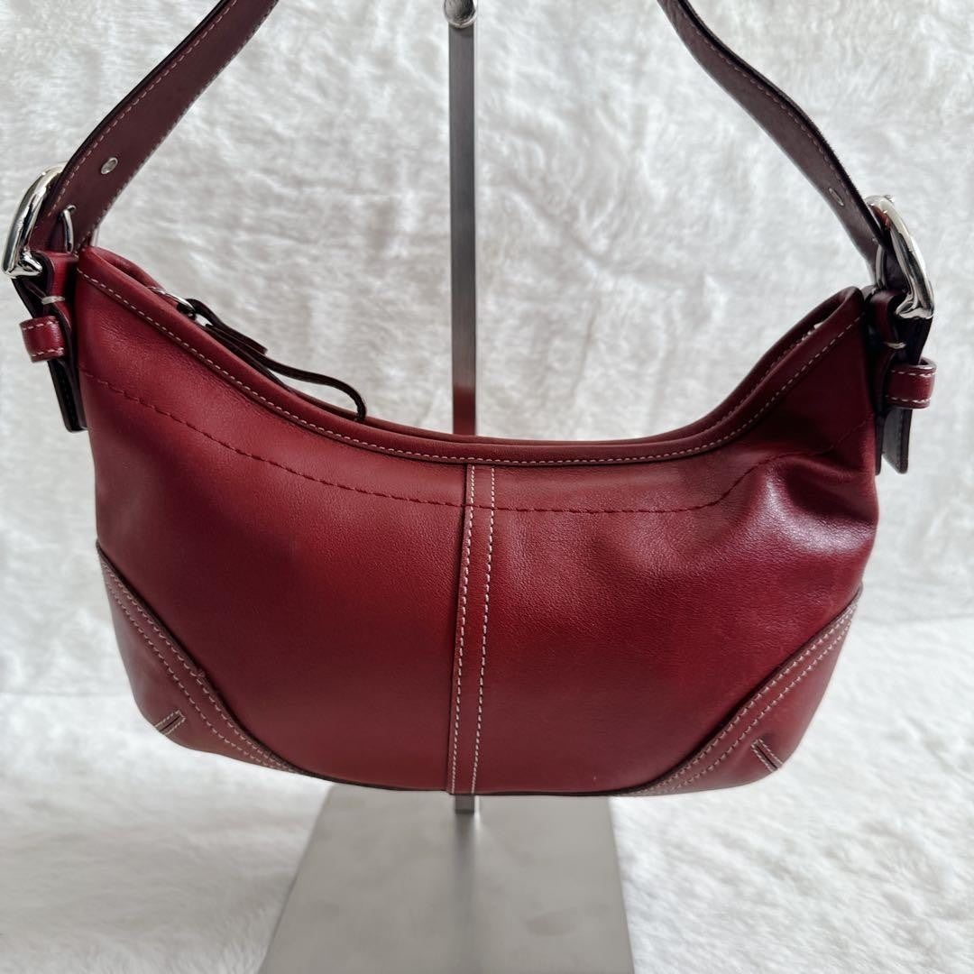 Coach SoHo One Shoulder Leather Bag Bordeaux Red Vintage Bucket Bag Auth