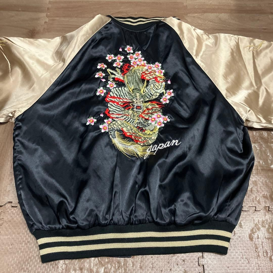 Rare Hoshihime Satin Sukajan Jacket Dragon Embroidery XL Black Gold