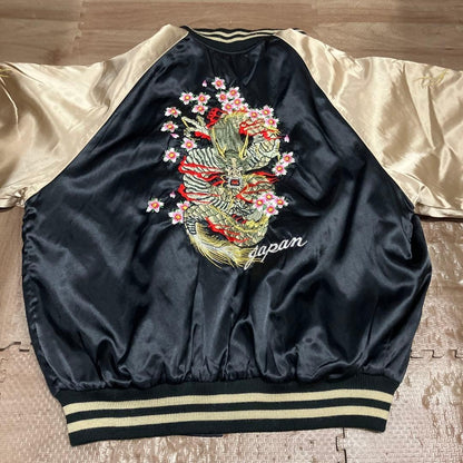 Rare Hoshihime Satin Sukajan Jacket Dragon Embroidery XL Black Gold