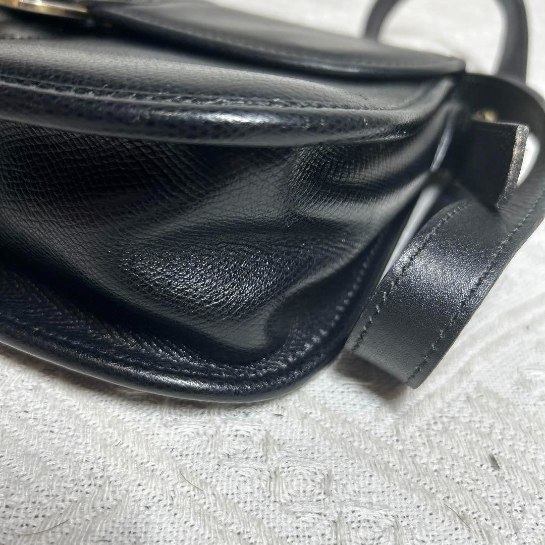 Longchamp Leather Shoulder Bag Vintage Black Flap Crossbody Pochette Rare Japan