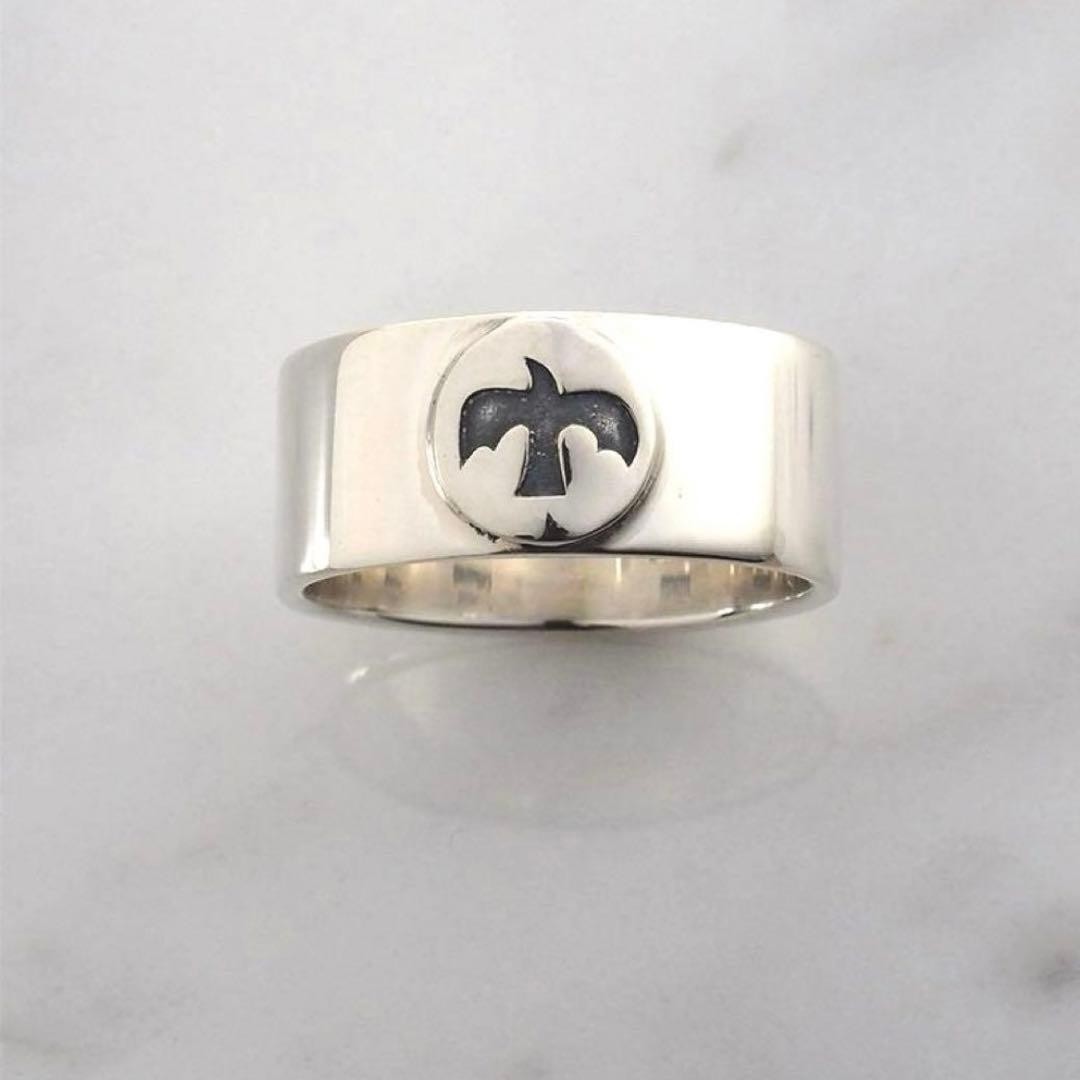 Sterling Silver 925 Ingot Thunderbird Flat Ring, US Size 10