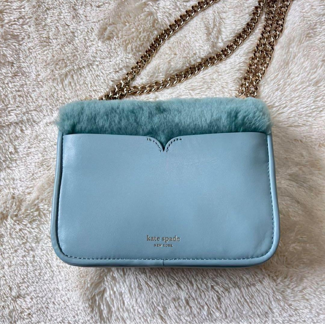 Kate Spade York Nicola Fur Shoulder Bag Blue Leather 2WAY Near Mint /Used