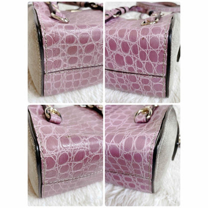 Dsquared2 Croco Embossed Suede 2Way Shoulder Handbag Pink Used Ex+ Authentic JPN