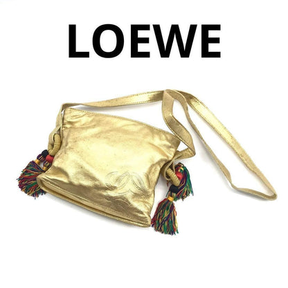 Authenticated LOEWE Nappa Flamenco Tassel Crossbody Gold Leather Bag Good