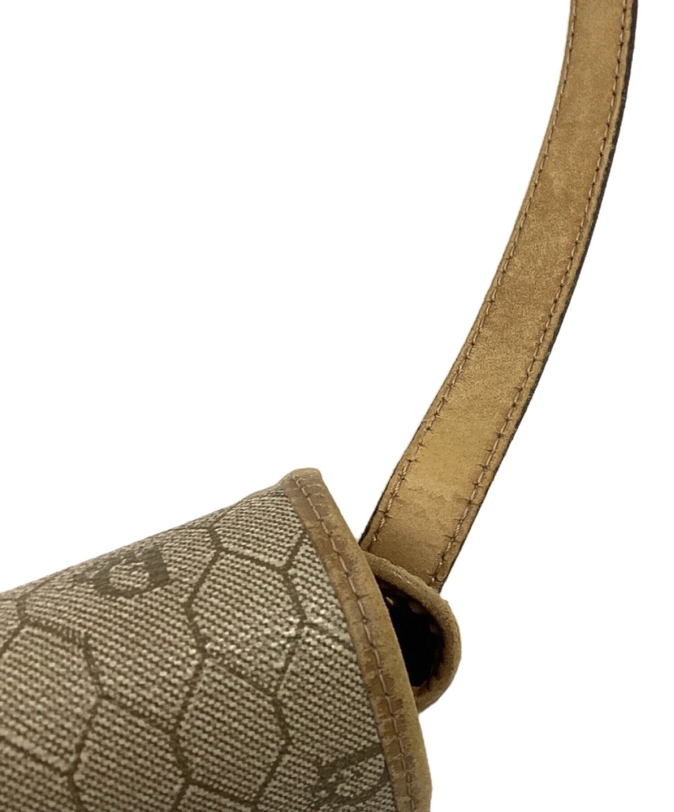 Dior Honeycomb Shoulder Crossbody Bag Beige Canvas Leather Vintage Auth 115534