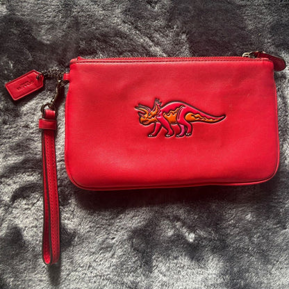 COACH Rexy dinosaur wristlet pouch red 18a