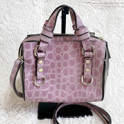 Dsquared2 Croco Embossed Suede 2Way Shoulder Handbag Pink Used Ex+ Authentic JPN