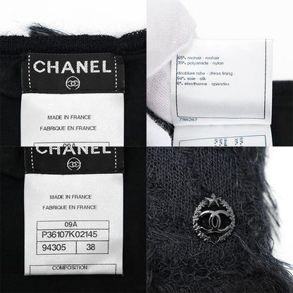 CHANEL 09A P36107 Mohair Fringe Sleeveless Dress Women Size 38 Dark-Navy