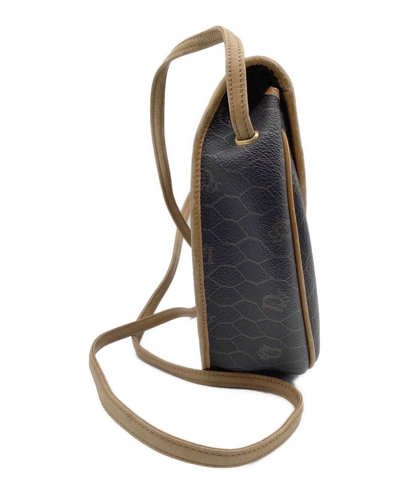 Dior Honeycomb Shoulder Crossbody Bag Brown Canvas Leather Vintage Auth