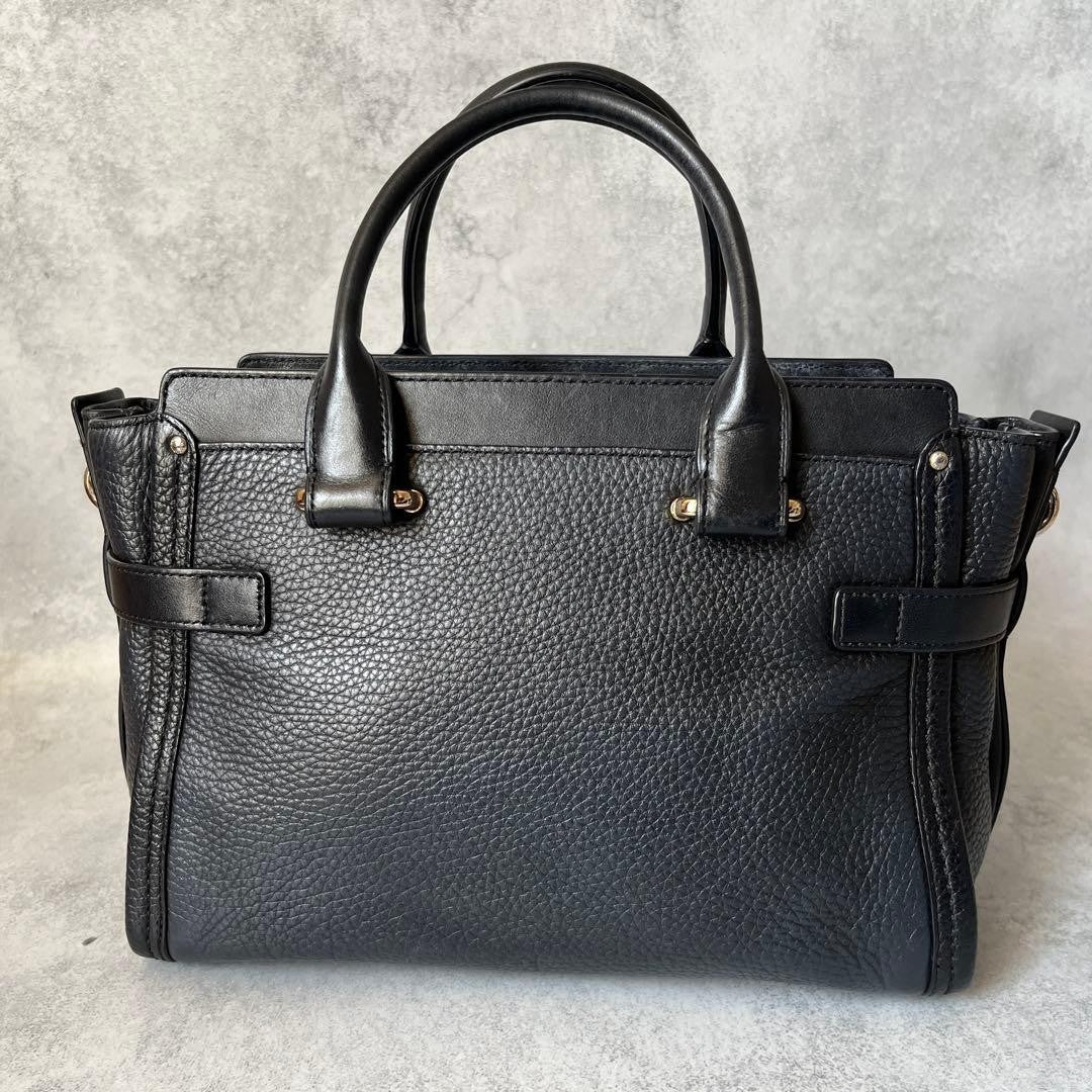 Coach 2way Leather Shoulder Bag Navy Pebbled Gold Turn Lock Detachable Strap