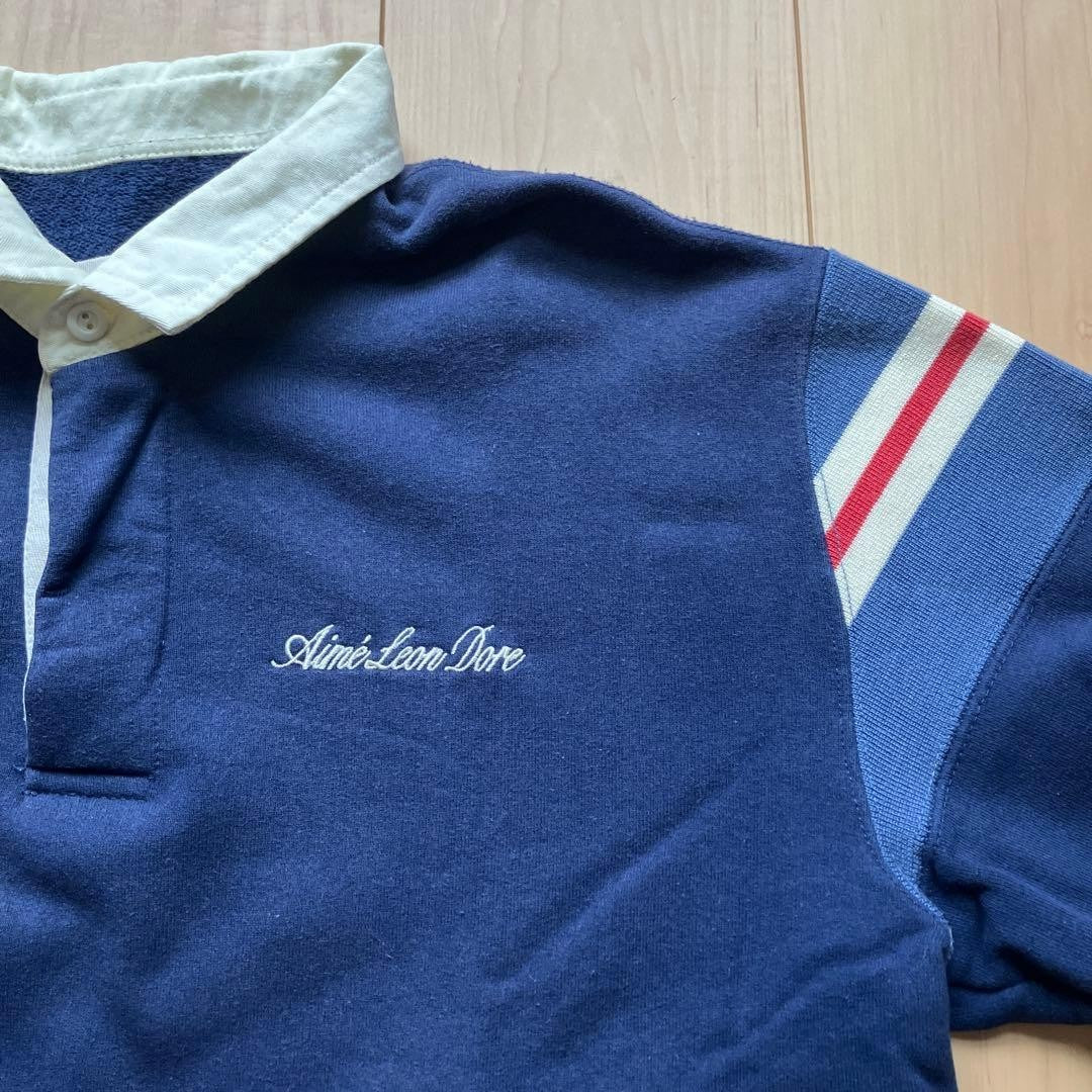 Aime Leon Dore Navy Sweat Polo Shirt Size L with Logo Embroidery A624