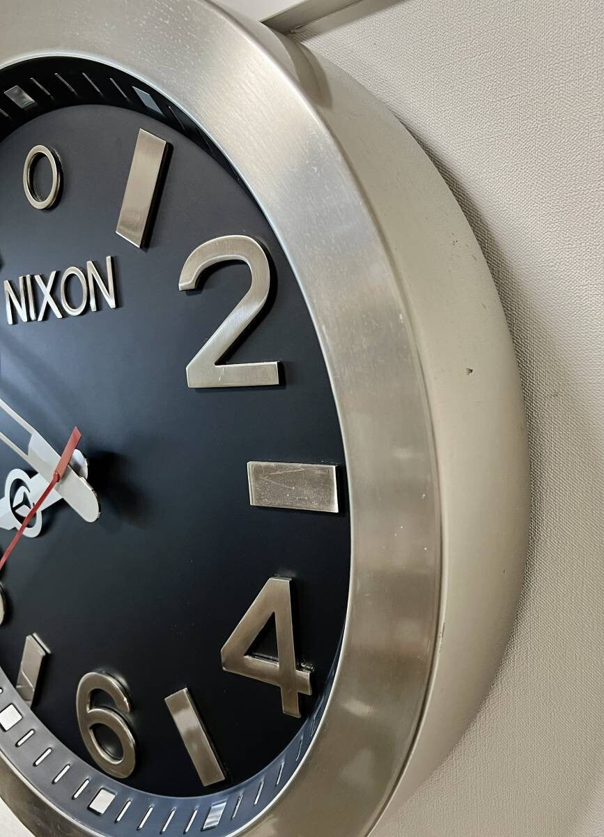 Nixon Wall Clock Large Analog Clock Round Black × Silver 23.5in Used
