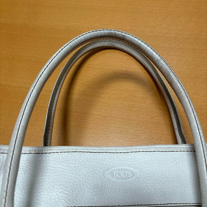 Used TOD'S Handbag Tote Bag Shoulder bag White Leather Logo embossed Japan F/S