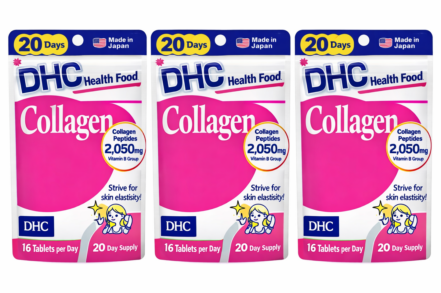 Japan DHC Collagen Vit B2 Vit B3 Beauty Health Skin Moisture 3 Packs 60 Days