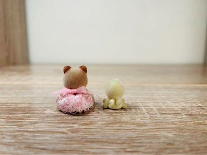 Vintage Rare Sylvanian Families Raccoon and Fairy Set Flower Swing stump