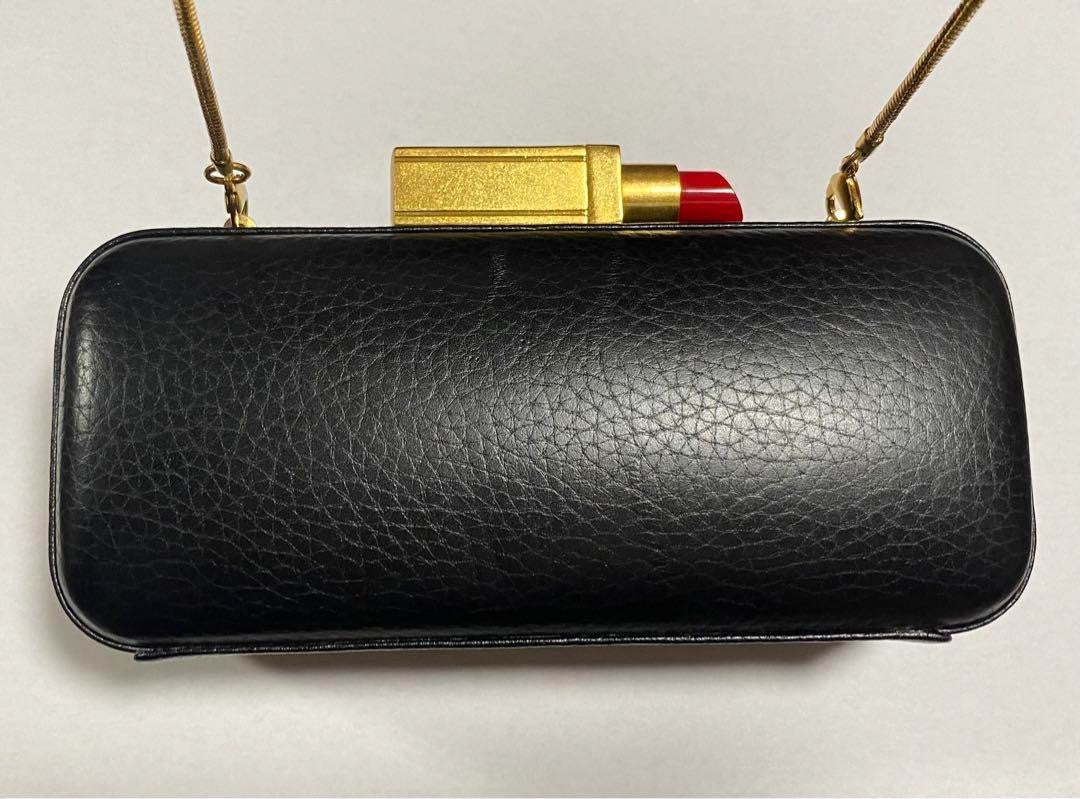 Lulu Guinness Lipstick Clasp Chain Shoulder Clutch Bag Purse BLK USED w/Dust Bag