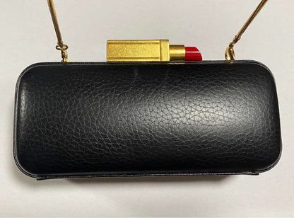 Lulu Guinness Lipstick Clasp Chain Shoulder Clutch Bag Purse BLK USED w/Dust Bag