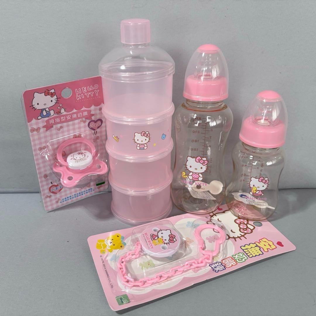 Hello Kitty Baby Bottles (2) + Pacifier & Holder Rare Sanrio Used, Minor