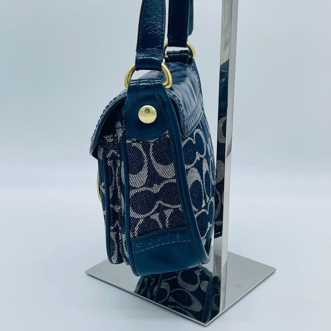Coach Bleeker Legacy Denim Flap Bag Navy Denim Shoulder Bag Authentic