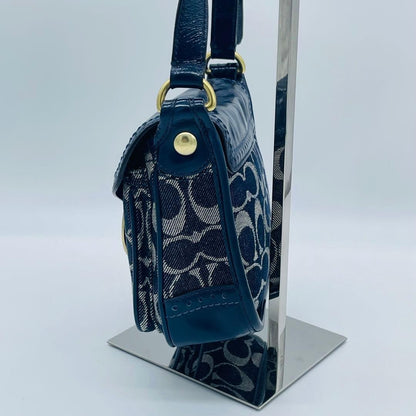 Coach Bleeker Legacy Denim Flap Bag Navy Denim Shoulder Bag Authentic