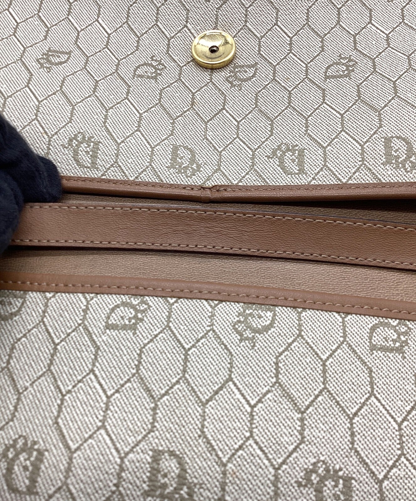 Dior Honeycomb Chain Shoulder Crossbody Bag Beige Canvas Leather Vintage Auth